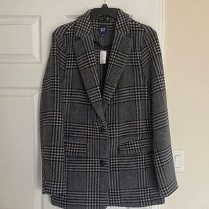 NWT GAP Women's Gray Plaid Blazer Sz M Tall